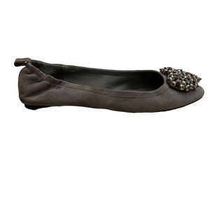 KELSI DAGGER 'LUVY" Gray Leather Suede Ballet Flats w/ Beaded Embellishm…